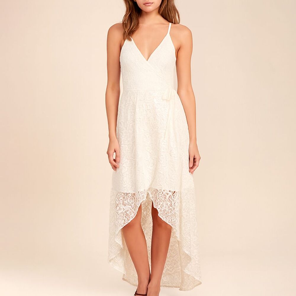 Abercrombie & Fitch Maxi Wrap Dress Womens Small Ivory Hi Low Boho Romantic Lace